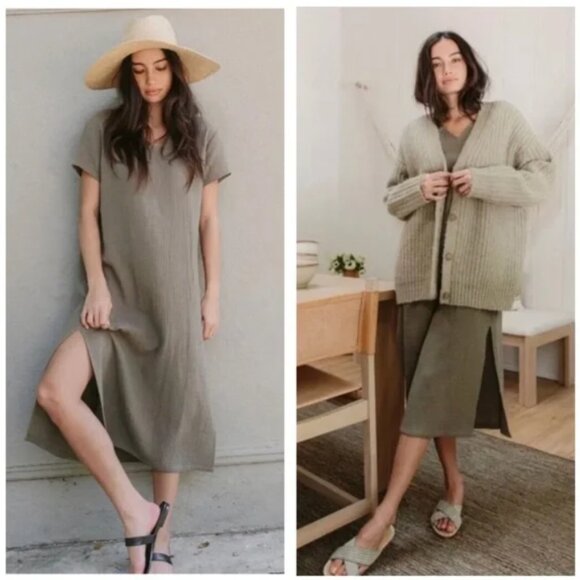 Jenni Kayne Cypress Caftan Gauze Cotton Midi Dress in Sage Green Large - Picture 1 of 13